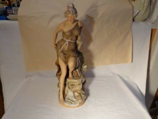 Royal Dux Art Nouveau 206 Maiden Coral Lily 16 " Tall Figural Lady Statue Vase - Nr