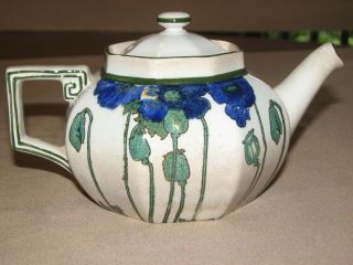Antique Teapot Royal Doulton Art Noveau Blue Poppies D3226