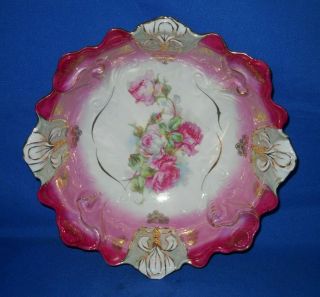 Rs Prussia,  Full Iris Mold,  Roses,  Elaborate Mold,  Nickel Circle,  10 3/4 " Wide.