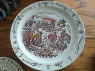 Vernon Kilns Frontier Days Plates,  Tea Pot,  Cups,  Saucers,  Butter Dish