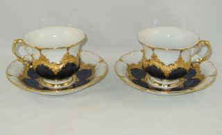 Meissen Porcelain 1852 - 1870 Cobalt & Gold " Cups & Saucers "