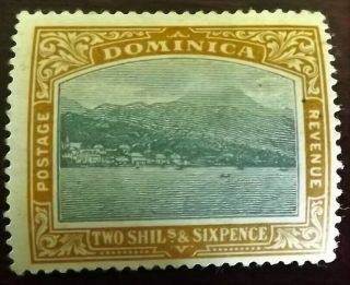 Dominica Ke Vii 1903 2/ - 6d Grey - Green & Maize Hinged S.  G.  35 Vgc