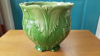 Vintage Green Art Pottery Planter With Leaf Or Drape Design