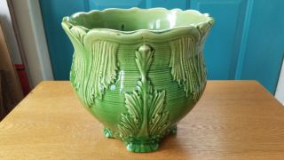 Vintage Green Art Pottery Planter with Leaf or Drape Design 2