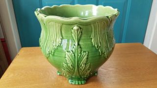 Vintage Green Art Pottery Planter with Leaf or Drape Design 3