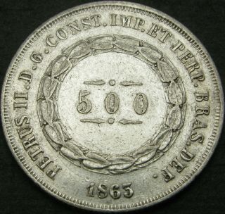 Brazil 500 Reis 1863 - Silver - Vf - 1843 ¤