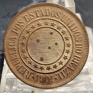 1901 Brazil 40 Reis Copper Coin Higher Grade Coin