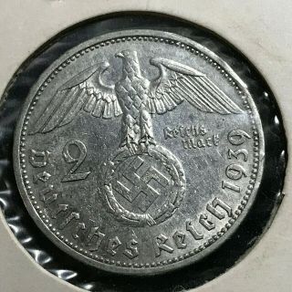 1939 - A Germany Silver 2 Marks Ww2 Coin
