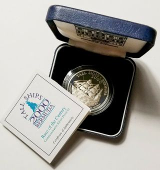 Bermuda 2000 Tall Ships Dollar Sterling Silver Proof Coin W/box & [4436.  05]