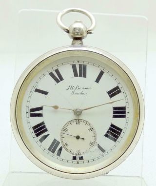 Gentleman’s Antique J.  W.  Benson London Silver Pocket Watch In Order.