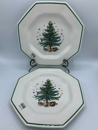 Nikko Christmas Tree Christmastime Holiday Set Of 2 Dinner Plates 10 3/4 "