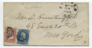 1862 Buffalo Ny Carrier Rate Cover To York 63,  65 [y4734]