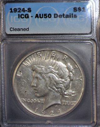 1924 - S Peace Silver Dollar,  Icg Au50,  Tough Date,  And Fast