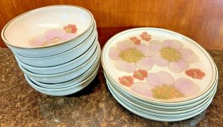 Denby Stoneware Gypsy Pattern Made In England 6 - 6 " Cereal Bowls,  5 - 8 " Plates