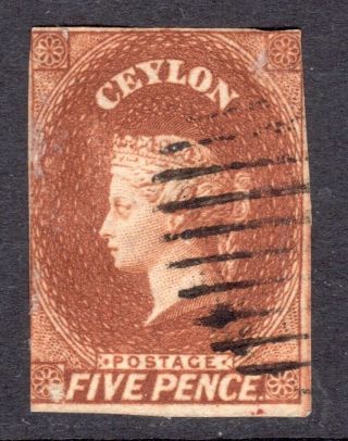 Ceylon 1857 - 59 Qv 5d Chestnut Wmk Star Imperf U,  Sg 5 Cat £150