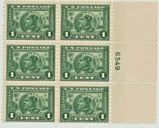 Us Scott 401 1913 1¢ Panama - Pacific Expo W/ Cert Plate Block Of 6