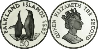 Falkland Islands: 50 Pence Silver 1987 (wwf25,  Penguin) Proof In Capsule With