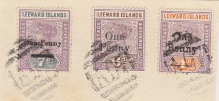1902 Qv Leeward Islands Surcharge Set On Piece With A07 Dominica Postmarks