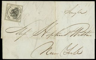 American Letter Mail,  5¢ Black 5l2 On 1844 Letter To York,  Cat $350