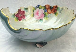 Japanese Lusterware Blue Green And Iridescent Clam Shell Fruit Bowl Ca.  1924
