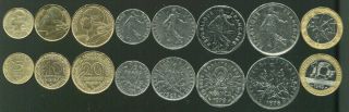 France Set 8 Coins 5 10 20 Centimes 0.  5 1 2 5 10 Francs Unc