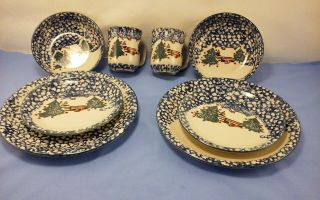 Tienshan Folk Craft Cabin In The Snow Stoneware 8 Pc Service For 2