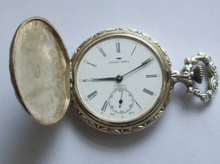 Vintage Swiss 17 Jewels Jaquet - Droz S.  Plate Full Hunter Pocket Watch