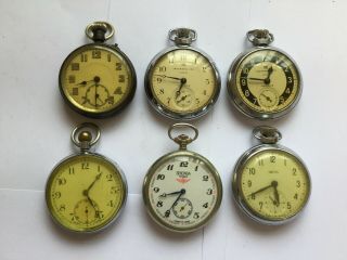 6 X Vintage Pocket Watches Lanco / Smiths / Ingersol /sekonda