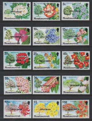 Montserrat 1976 Mnh Set Definitives Optd Specimen 15 Values Flowering Trees
