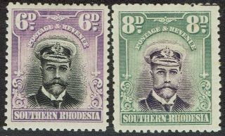 Southern Rhodesia 1924 Kgv Admiral 6d And 8d