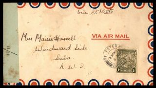 Barbados St Peter March 3 1943 Censored Air Mail Cover To Saba Arrival