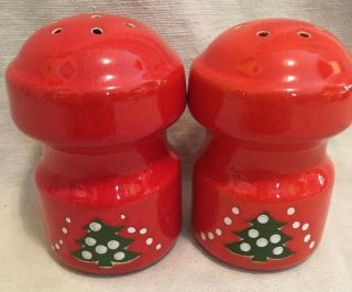 Waechtersbach Christmas Tree Dishes 3 1/4” Salt & Pepper Shakers Red Glaze