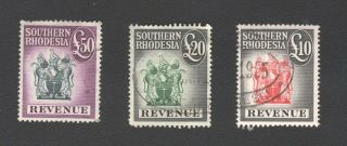 1954 Southern Rhodesia 10,  20 50 Pounds Revenue Barefoot 41,  42 And 43