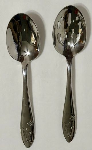 Lenox Butterfly Meadow Set Of 2 Serving Spoons 18/10 Stainless Flatware Slotted
