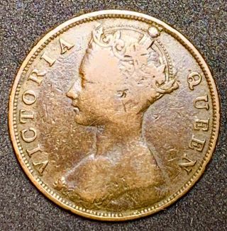 1877 Hong Kong 1 Cents Victoria Queen Bronze Coin Km 4.  1 (828)