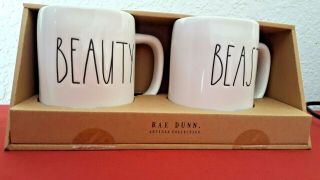 Rae Dunn Set Of 2 Beauty & Beast Ll Coffee Tea Mugs Gift Box ❤️