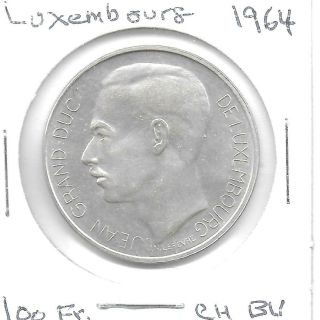 Luxembourg 1964 100 Francs Silver Commemorative Coin Km - 54 Choice Bu