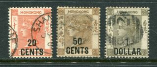 1885 China Hong Kong Gb Qv 20 On 30c,  50c On 48c & $1 On 96c Stamps