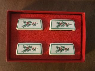Set Of 4 Spode England Christmas Tree Place Card Holders
