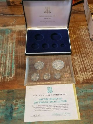 1974 British Virgin Islands Proof Set W/ Box & Includes $1.  925 Silver Coin