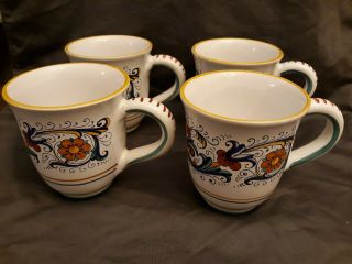 Set Of 4 Sur La Table Made In Italy Hand Painted Large 16 Oz Mugs - Cndtn