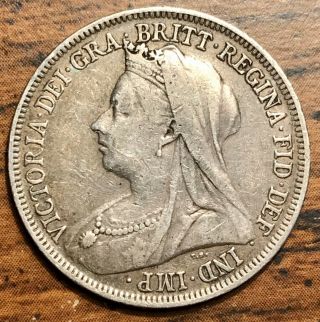 1900 Silver Great Britain One 1 Shilling Queen Victoria Mature Bust Coin