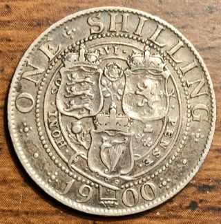 1900 Silver Great Britain One 1 Shilling Queen Victoria Mature Bust Coin 2
