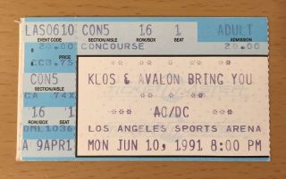 1991 Ac/dc L.  A.  Guns The Razors Edge Tour Los Angeles Concert Ticket Stub Angus