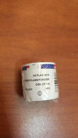 100 (1 Roll Of 100) Usps Forever Stamps Us Flag Coil - First Class Postage