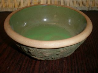 Red Wing Art Pottery Stoneware Green Brushware Bowl With Daisy Daisies