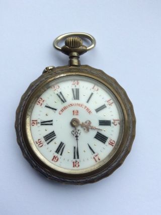 Antique Chronometre Remontoire Perfectionne Elephant Mahout Tiger Pocket Watch