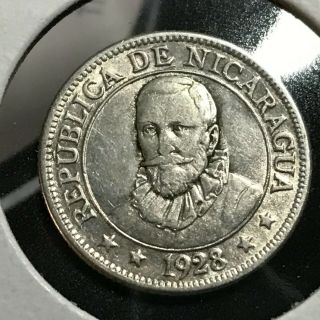 1928 Nicaragua Silver 10 Centavos Coin