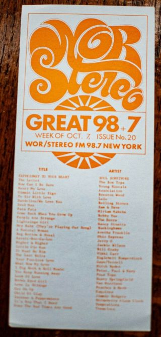 Wor York Survey Radio Music Chart October 7 1967 Soul Survivors Box Tops