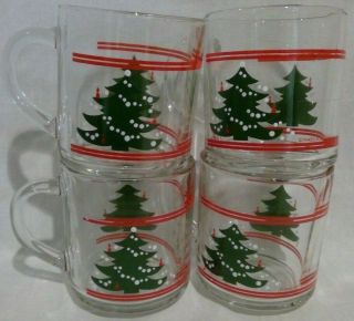 4 Waechtersbach Christmas Tree Glass Mugs With Decorative Christmas Gift Box